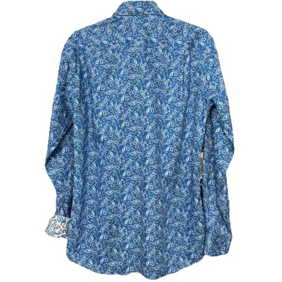 Paul Fredrick Slim Fit Paisley Dress Shirt 15 Blue Flip Cuff Long Sleeve Button - Picture 4 of 10